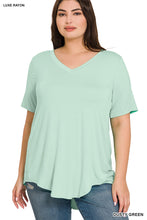 Load image into Gallery viewer, V-NECK HI-LOW HEM TOP (DUSTY GREEN)