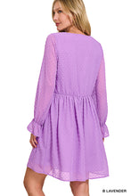 Load image into Gallery viewer, Swiss Dot Long Sleeve V-Neck Dress - B Lavender
