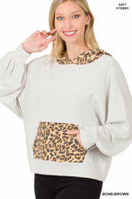 Load image into Gallery viewer, Soft French Terry Reverse Leopard Hoodie - Bone/Brown