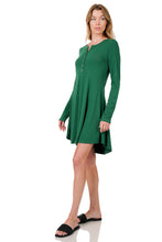Load image into Gallery viewer, Long Sleeve Button Dress (Dk Green)
