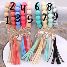 Load image into Gallery viewer, Silicone Beaded Keychain with Wood Disc for Personalization (Mint)