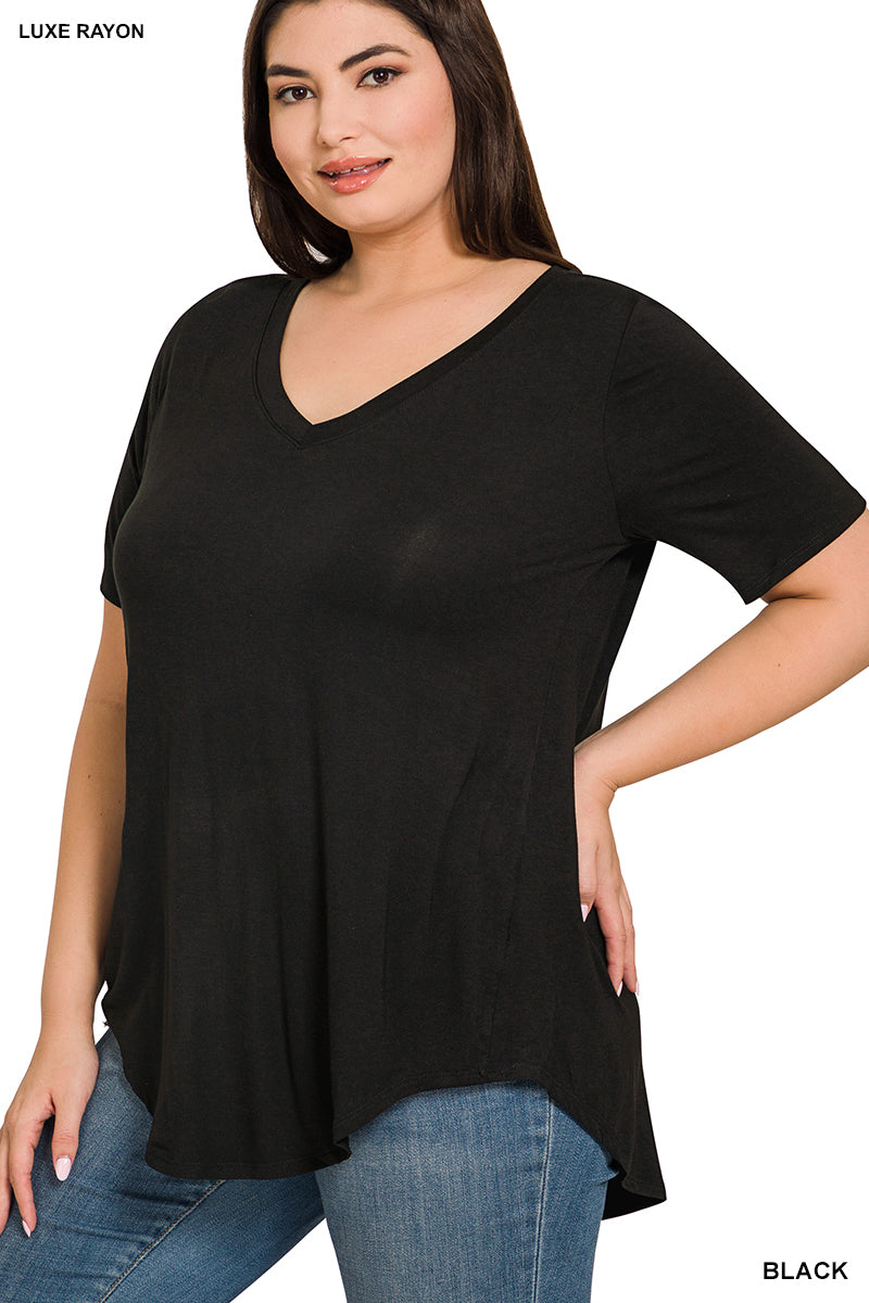 V-NECK HI-LOW HEM TOP (BLACK)