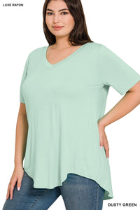 V-NECK HI-LOW HEM TOP (DUSTY GREEN)