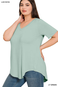 V-NECK HI-LOW HEM TOP (LT GREEN)