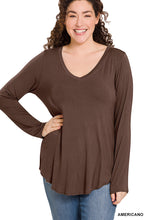 Load image into Gallery viewer, LONG SLEEVE V-NECK DOLPHIN HEM TOP (AMERICANO)
