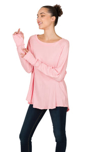 COTTON RAGLAN SLEEVE THUMBHOLE TOP (DUSTY PINK)