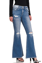 Load image into Gallery viewer, Distressed Flare Dark Wash Jeans
