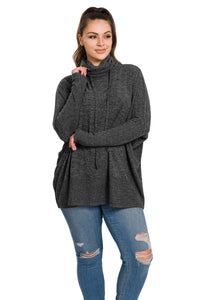 BRUSHED MELANGE HACCI COWL NECK SWEATER (BLACK)