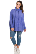 Load image into Gallery viewer, BRUSHED MELANGE HACCI COWL NECK SWEATER (BRIGHT BLUE)
