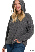 Load image into Gallery viewer, HOODED BRUSHED MELANGE HACCI SWEATER (BLACK)
