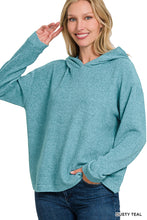 Load image into Gallery viewer, HOODED BRUSHED MELANGE HACCI SWEATER (DUSTY TEAL)
