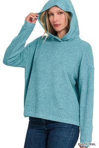 HOODED BRUSHED MELANGE HACCI SWEATER (DUSTY TEAL)