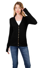 Load image into Gallery viewer, THUMBHOLE SNAP BUTTON SWEATER CARDIGAN (BLACK)
