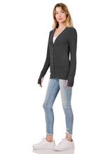 Load image into Gallery viewer, THUMBHOLE SNAP BUTTON SWEATER CARDIGAN (CHARCOAL)
