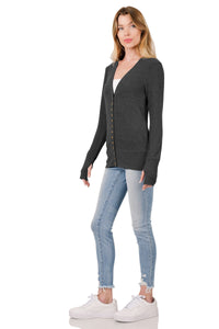 THUMBHOLE SNAP BUTTON SWEATER CARDIGAN (CHARCOAL)