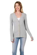 Load image into Gallery viewer, THUMBHOLE SNAP BUTTON SWEATER CARDIGAN (DK H GREY)
