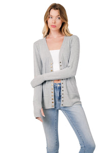 THUMBHOLE SNAP BUTTON SWEATER CARDIGAN (DK H GREY)