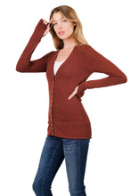 Load image into Gallery viewer, THUMBHOLE SNAP BUTTON SWEATER CARDIGAN (DK RUST)
