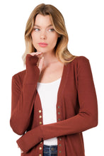Load image into Gallery viewer, THUMBHOLE SNAP BUTTON SWEATER CARDIGAN (DK RUST)

