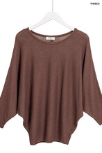 Load image into Gallery viewer, RIBBED BATWING LONG SLEEVE BOAT NECK SWEATER (MAHOGANY)

