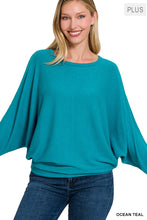 Load image into Gallery viewer, RIBBED BATWING LONG SLEEVE BOAT NECK SWEATER (OCEAN TEAL)
