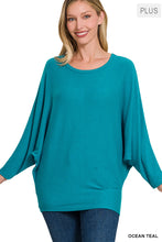 Load image into Gallery viewer, RIBBED BATWING LONG SLEEVE BOAT NECK SWEATER (OCEAN TEAL)
