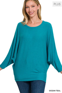 RIBBED BATWING LONG SLEEVE BOAT NECK SWEATER (OCEAN TEAL)