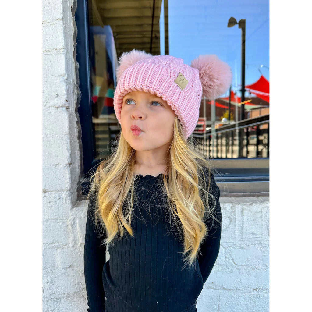 KIDS Cable Knit Double Matching Beanie