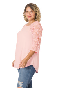 LACE HALF SLEEVE ROUND NECK & HEM TOP (DUSTY PINK)