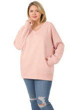 Load image into Gallery viewer, V-Neck Sweatshirt w/ Side Pockets - Cream Mauve
