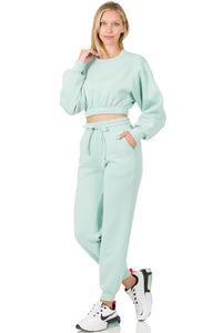 Cropped Pullover & Jogger Pant Sets (Lt Green)