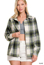 Load image into Gallery viewer, YARN DYED PLAID SHACKET (OLIVE)

