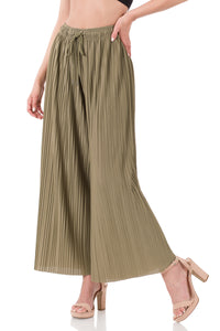 WOVEN PLEATED WIDE LEG PANTS WITH LINING (KHAKI)
