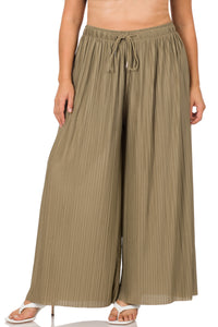 WOVEN PLEATED WIDE LEG PANTS WITH LINING (KHAKI)
