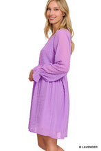 Load image into Gallery viewer, Swiss Dot Long Sleeve V-Neck Dress - B Lavender
