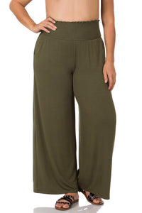 SMOCKED WAISTBAND LOUNGE PANTS (DK OLIVE)