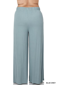 Wide Leg Pants with Pockets - Blue Grey