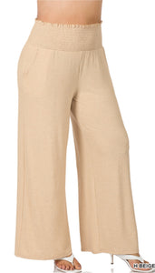 SMOCKED WAISTBAND LOUNGE PANTS (H BEIGE)