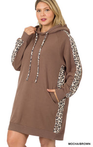 SIDE PANEL LEOPARD SOFT STRETCH HOODIE (MOCHA)