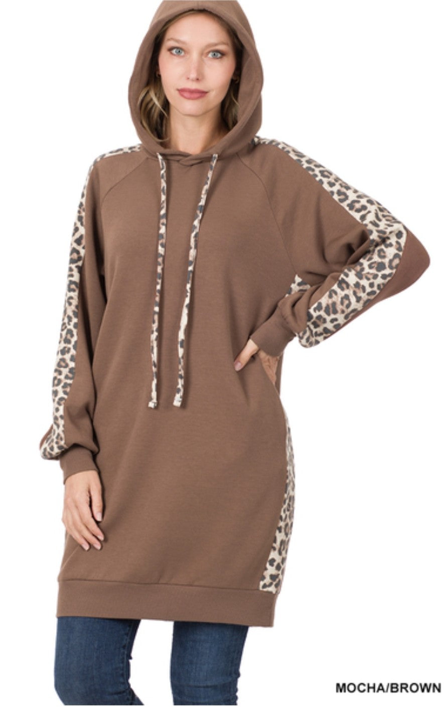 SIDE PANEL LEOPARD SOFT STRETCH HOODIE (MOCHA)