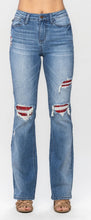 Load image into Gallery viewer, Mid Rise Plaid Patch Detail Bootcut
