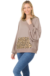 Soft French Terry Reverse Leopard Hoodie - Mocha/Brown