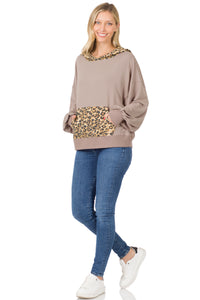 Soft French Terry Reverse Leopard Hoodie - Mocha/Brown