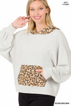 Load image into Gallery viewer, Soft French Terry Reverse Leopard Hoodie - Bone/Brown
