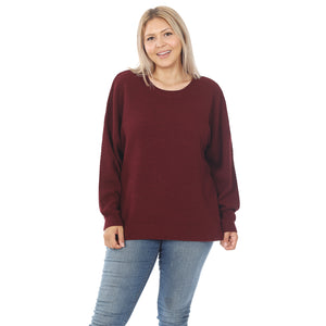 ROUND NECK BASIC SWEATER (DK BURGUNDY)