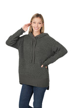 Load image into Gallery viewer, HOODED HI-LOW HEM POPCORN SWEATER (ASH GREY)
