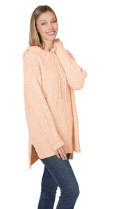 HOODED HI-LOW HEM POPCORN SWEATER (LT PEACH)