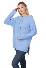 Load image into Gallery viewer, HOODED HI-LOW HEM POPCORN SWEATER (SPRING BLUE)
