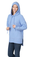 Load image into Gallery viewer, HOODED HI-LOW HEM POPCORN SWEATER (SPRING BLUE)
