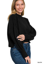 Load image into Gallery viewer, SIDE SLIT OVERSIZED CROPPED SWEATER (BLACK)
